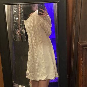 white cable knit sweater dress
